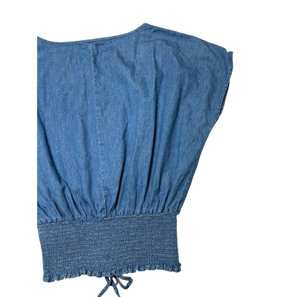 Tea Rose Denim Corset Top Women S Blue Cotton Lace Up Waist Smocked Boho Peasant - Picture 14 of 14